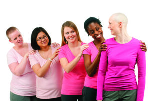 A diverse group of women supporting breast cancer awareness.100% of our proceeds from 2011 sales will be donated to breast cancer awareness organizations chosen by a breast cancer patient within this shoot. .